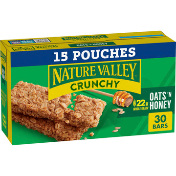 Nature Valley Crunchy Granola Bars, Oats 'N Honey, 30 Bars, 22.35 Oz (15 Pouches)