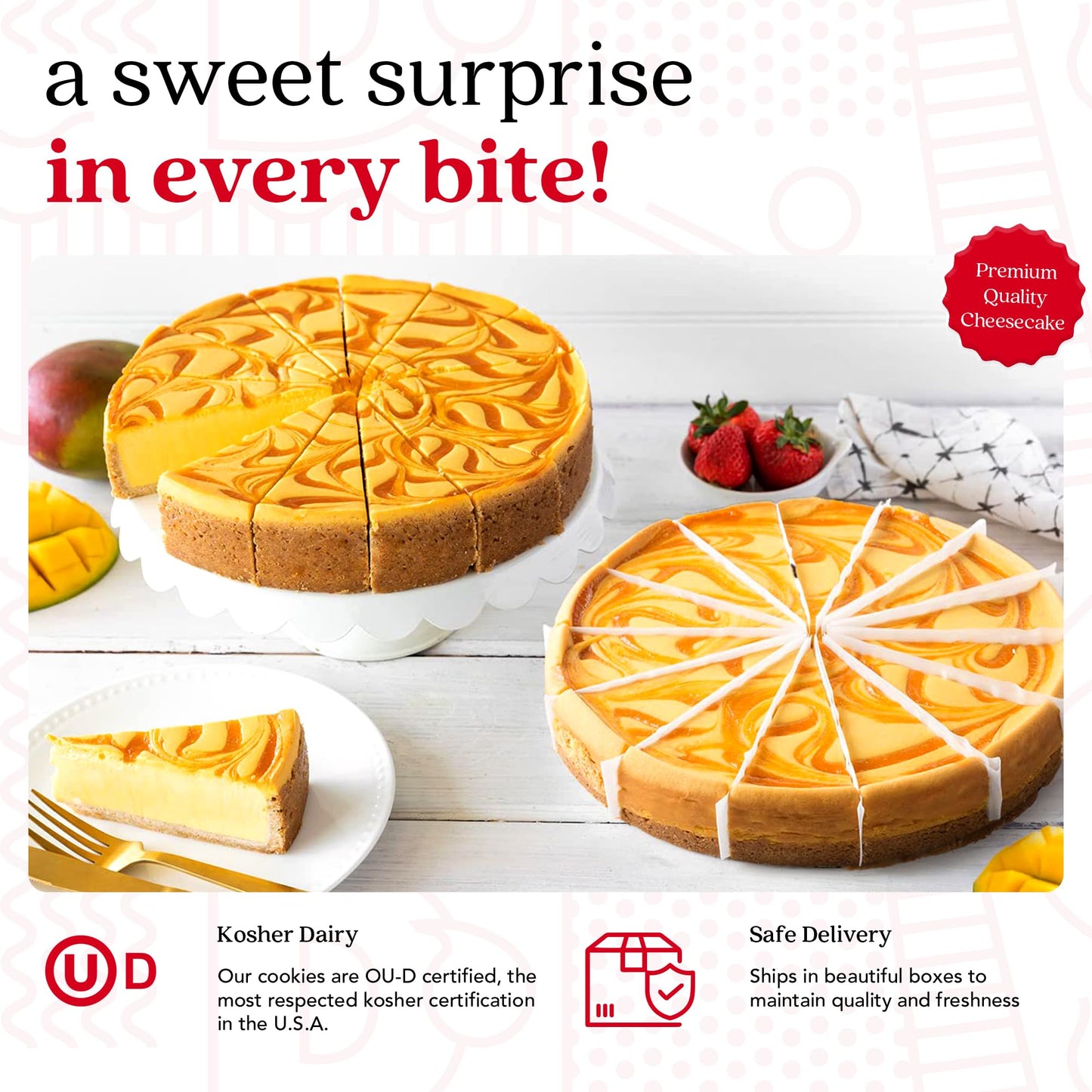 Davids Cookies Mango Cheesecake - 10 Pre-sliced Dessert, 14 pcs, Great Gift Idea for All Ages, Model BS683