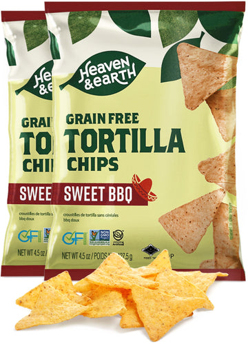 Heaven & Earth Sweet BBQ Tortilla Chips, Grain Free Tortilla Chips, 4.5oz (2 Pack) | Corn Free | Gluten Free | Kosher for Passov
