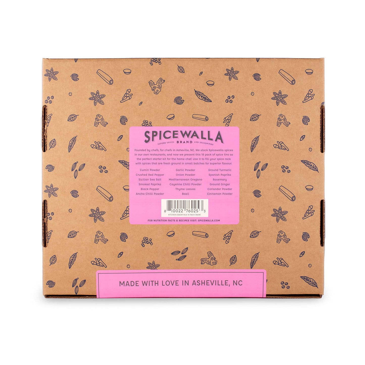 SPICEWALLA Essential Spices and Seasonings Set, 18 Piece Variety, Includes Garlic, Onion, Paprika, Oregano, Model S-PL-2841
