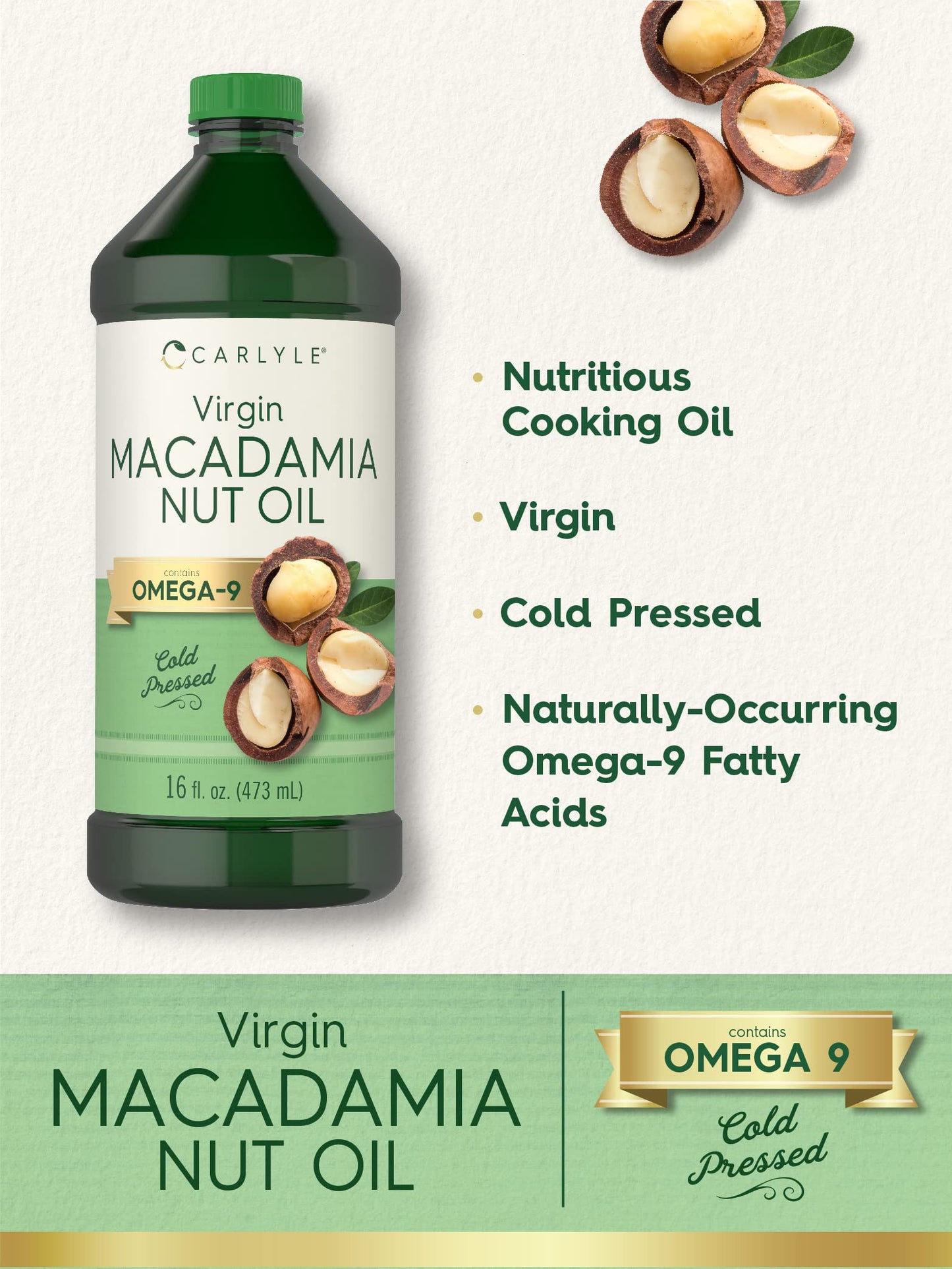 Carlyle Macadamia Nut Oil - Cold Pressed, Food Grade, Vegan - 3 x 16 Fl Oz Bottles, Non-GMO, Gluten Free, Virgin Oil