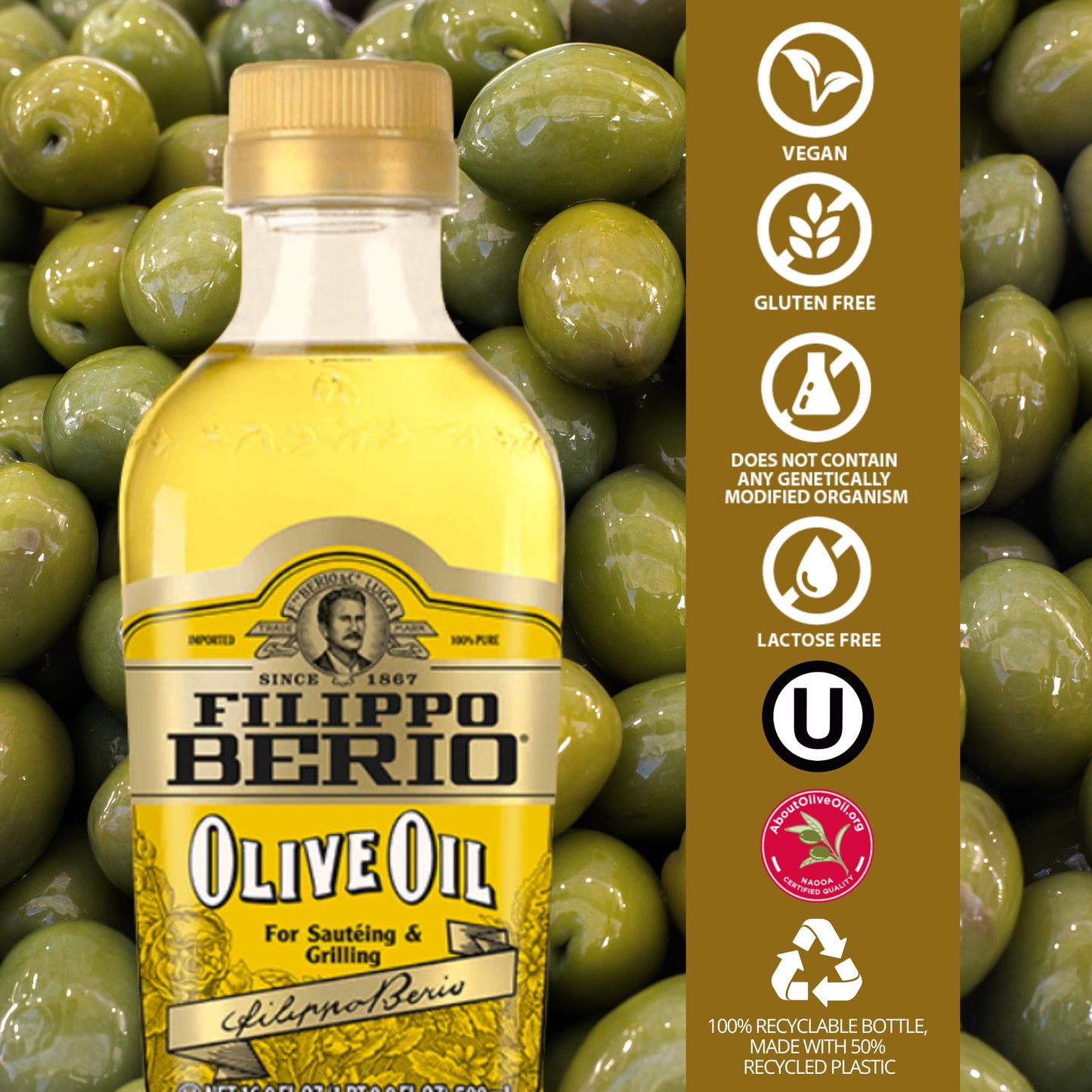 Filippo Berio Pure Olive Oil, 8.4 Ounce Glass Bottle