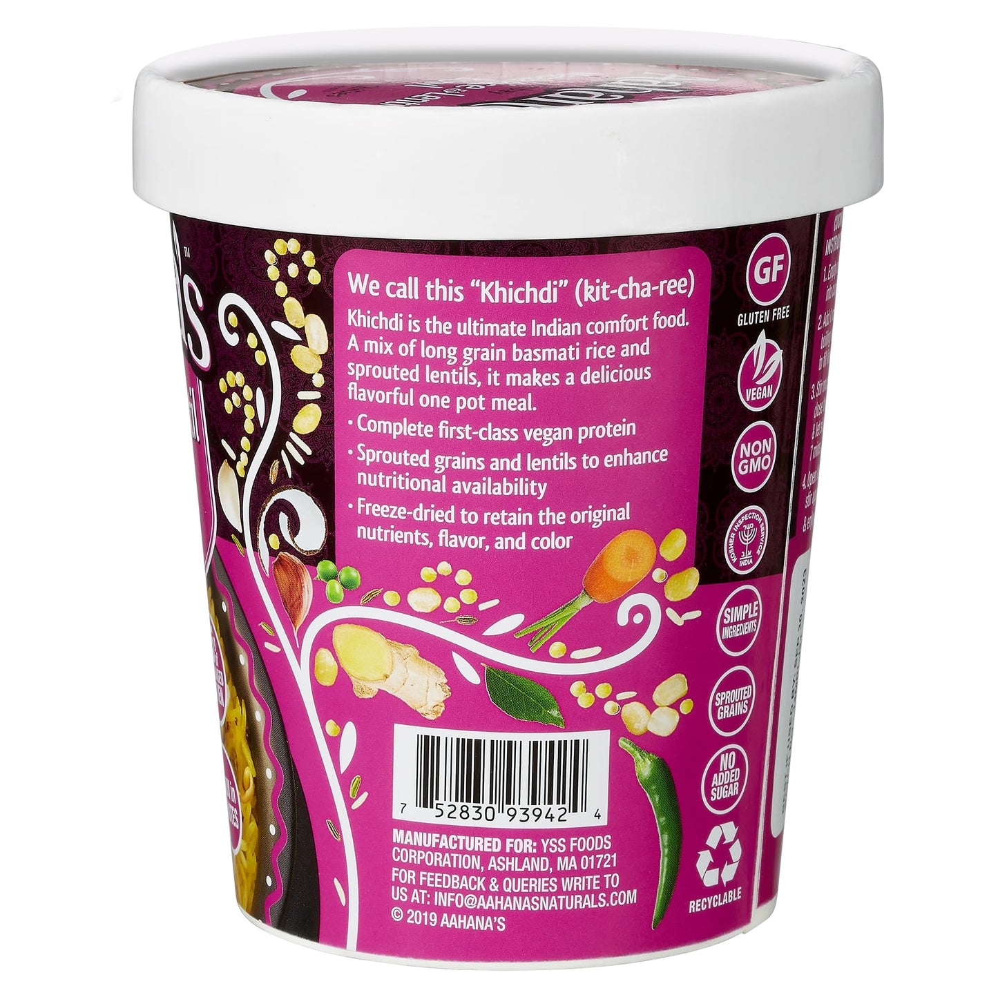 Aahanas Kitchari Vegan Meals, Gluten Free, Plant-Based, 2.3 oz (Pack of 4)