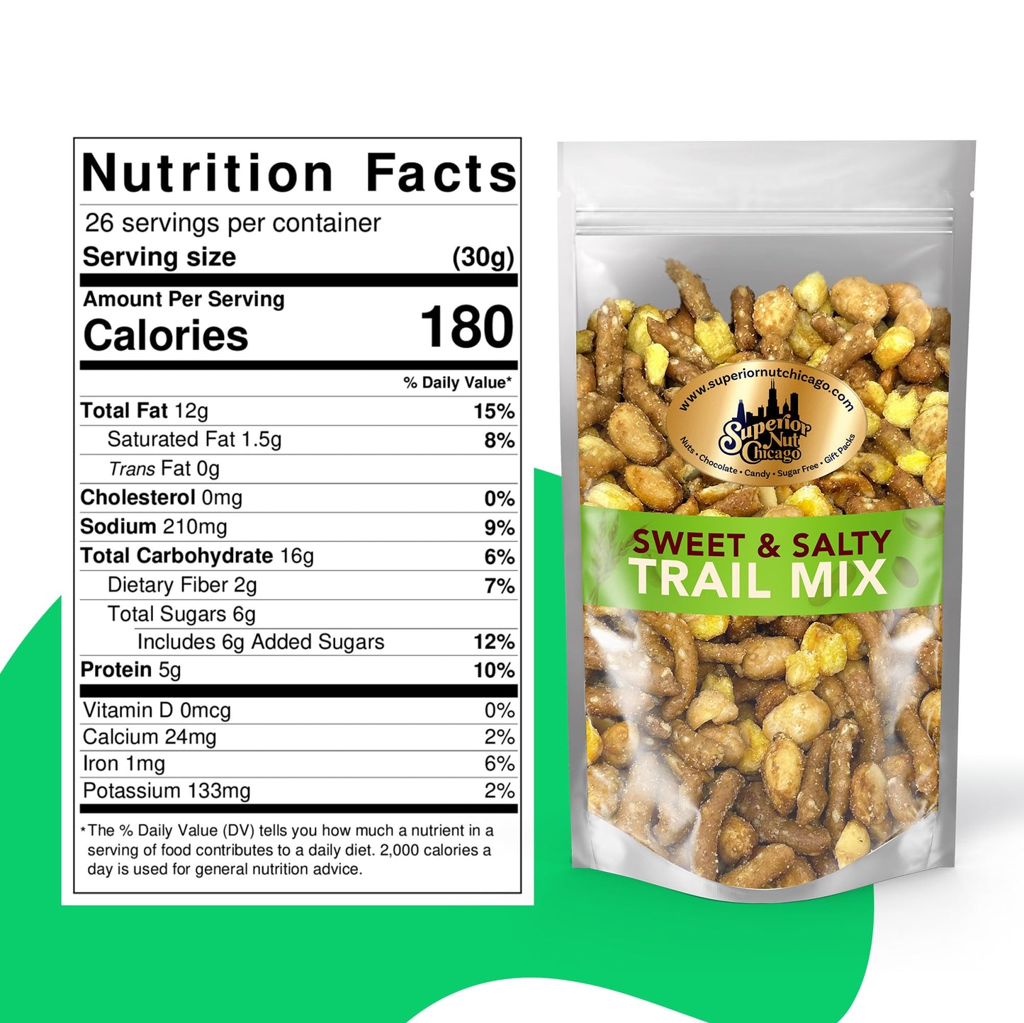 Superior Nut Chicago Sweet & Salty Trail Mix - Sweet Honey Roasted Snack - Butter Toffee & Honey Roasted Peanuts, Honey Sesame Sticks & Toasted Corn - 5G Protein - Resealable Bag (1Lb 12Oz)