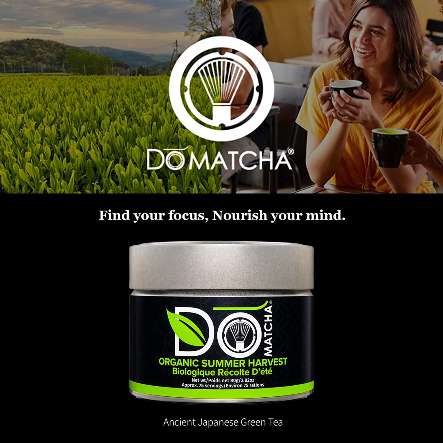 Domatcha, Organic Summer Harvest Matcha Powder, Authentic Japanese Green Tea, Latte Grade, 2.82 Oz