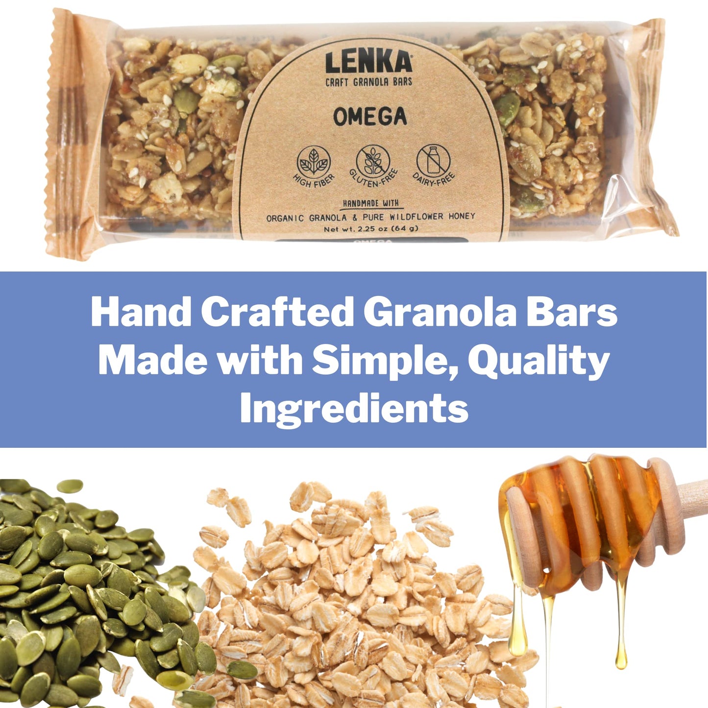 Lenka Handmade Craft Granola Bars - Omega Gluten Free High Fiber - Nutritious Snack Bar With 3000Mg Omega 3 And 7G Protein - 12