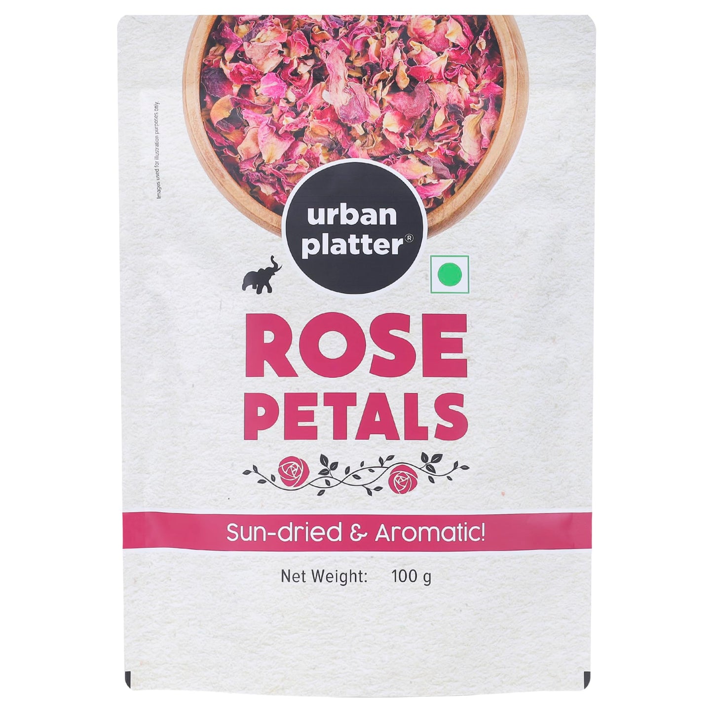 Urban Platter Sun Dried Rose Petals | 3.53 Oz/100G | Edible Gulab Patti | Natural & Pure Aromatic Flower Petals | Used In Herbal Tea, Baking, Desserts, Rose Water & Crafting