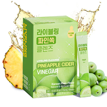 LIVELING Pineapple Cider Vinegar Drink Sticks, Korean-Plum Flavor, Sugar-Free, Low-Calorie, 30 Pack, 0.51 Fl Oz Each