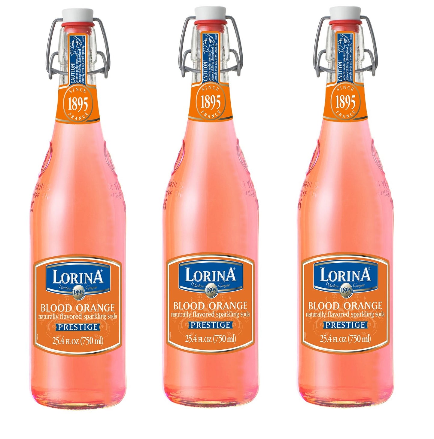 Lorina Sparkling Soda Water Blood Orange Flavor, Prestige Collection (25.4oz, 3-Pack) Naturally Flavored Carbonated Soda Water, 