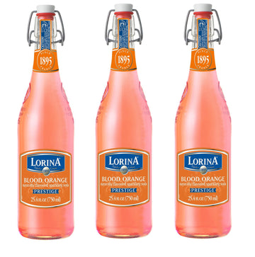 Lorina Sparkling Soda Water Blood Orange Flavor, Prestige Collection (25.4oz, 3-Pack) Naturally Flavored Carbonated Soda Water, 
