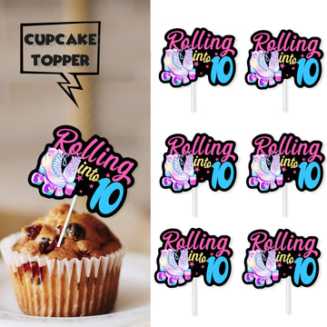 18Pcs Black Glitter Pink Roller Skates Dessert Cupcake Topper 80S 90S Retro Hip Hop Roller Skating Rolling Into 10 Theme Decor S
