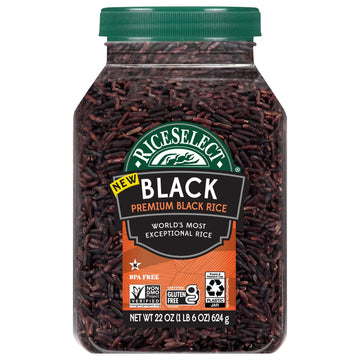 RiceSelect Premium Black Rice, Whole-Grain, Gluten-Free, Non-GMO, and Vegan Rice, BPA-Free 22-Ounce Jar (Pack of 1)