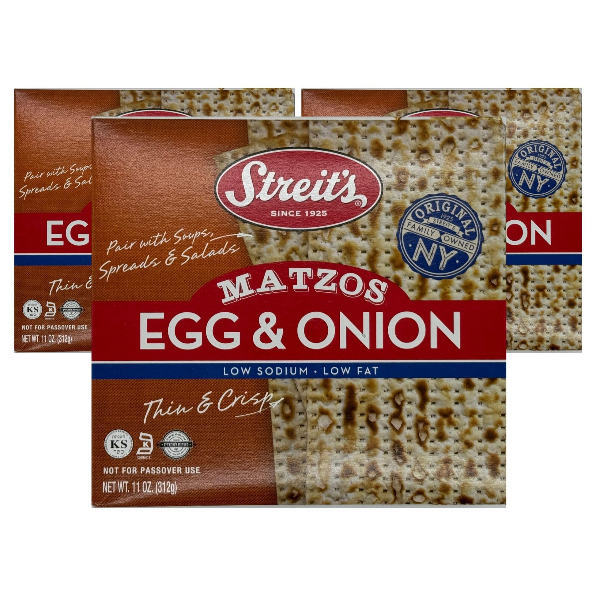 Streits Egg & Onion Matzo - Thin & Crispy, Low Sodium, Low Fat, Family Owned, Kosher Certified, Pair with Soups, Spreads & Sala