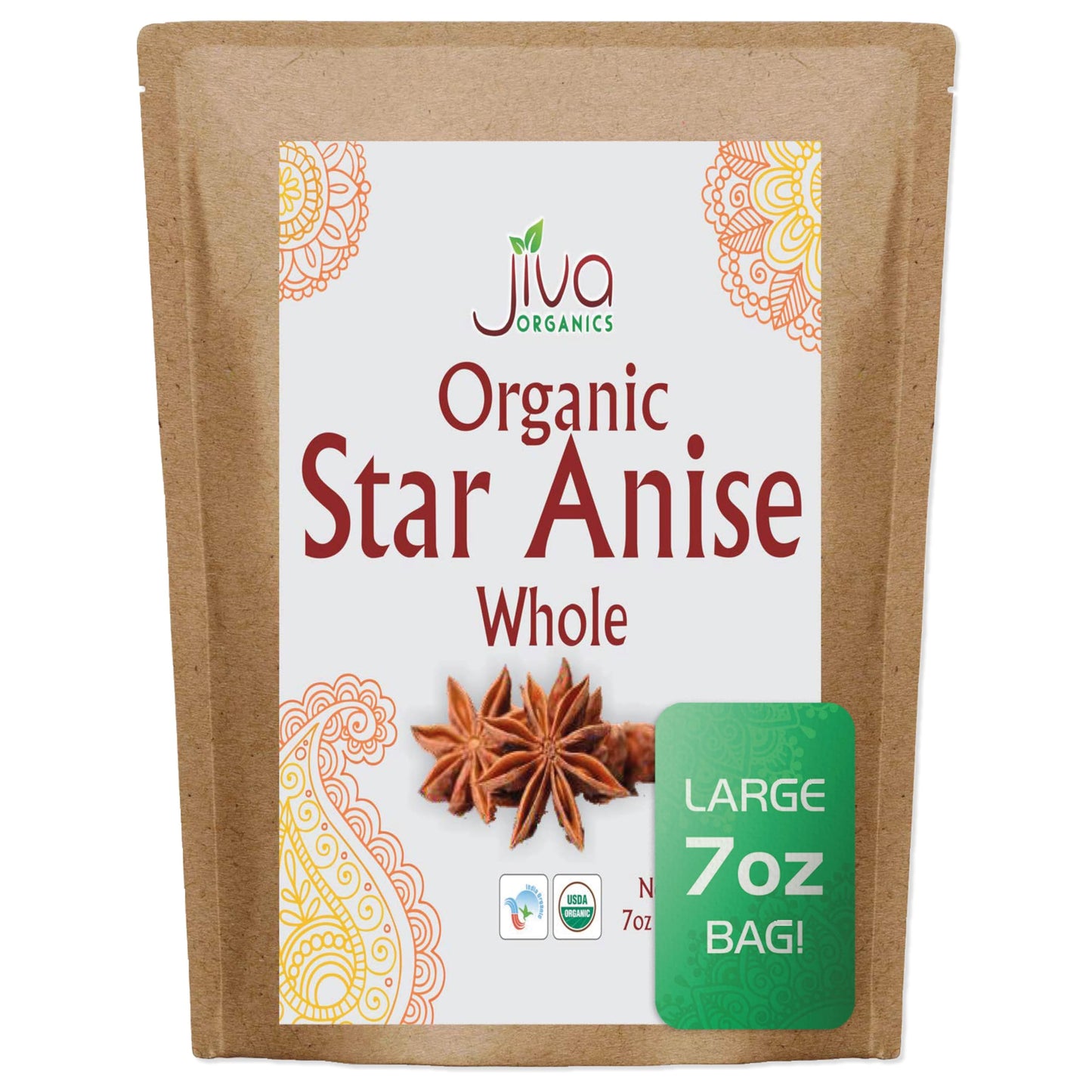 Jiva Organics Whole Star Anise 7 Oz Jumbo Bag - Non-Gmo, Non Irradiated, Pure Spice From India, Staranise