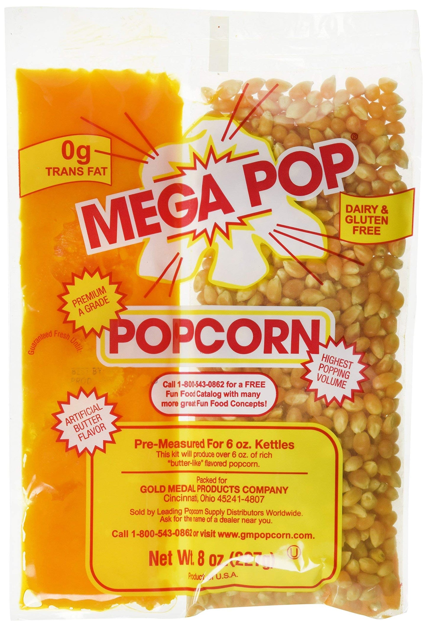 Gold Medal Popcorn Kit - Coconut Flavor, 8oz for 6oz Popper, 36 Count