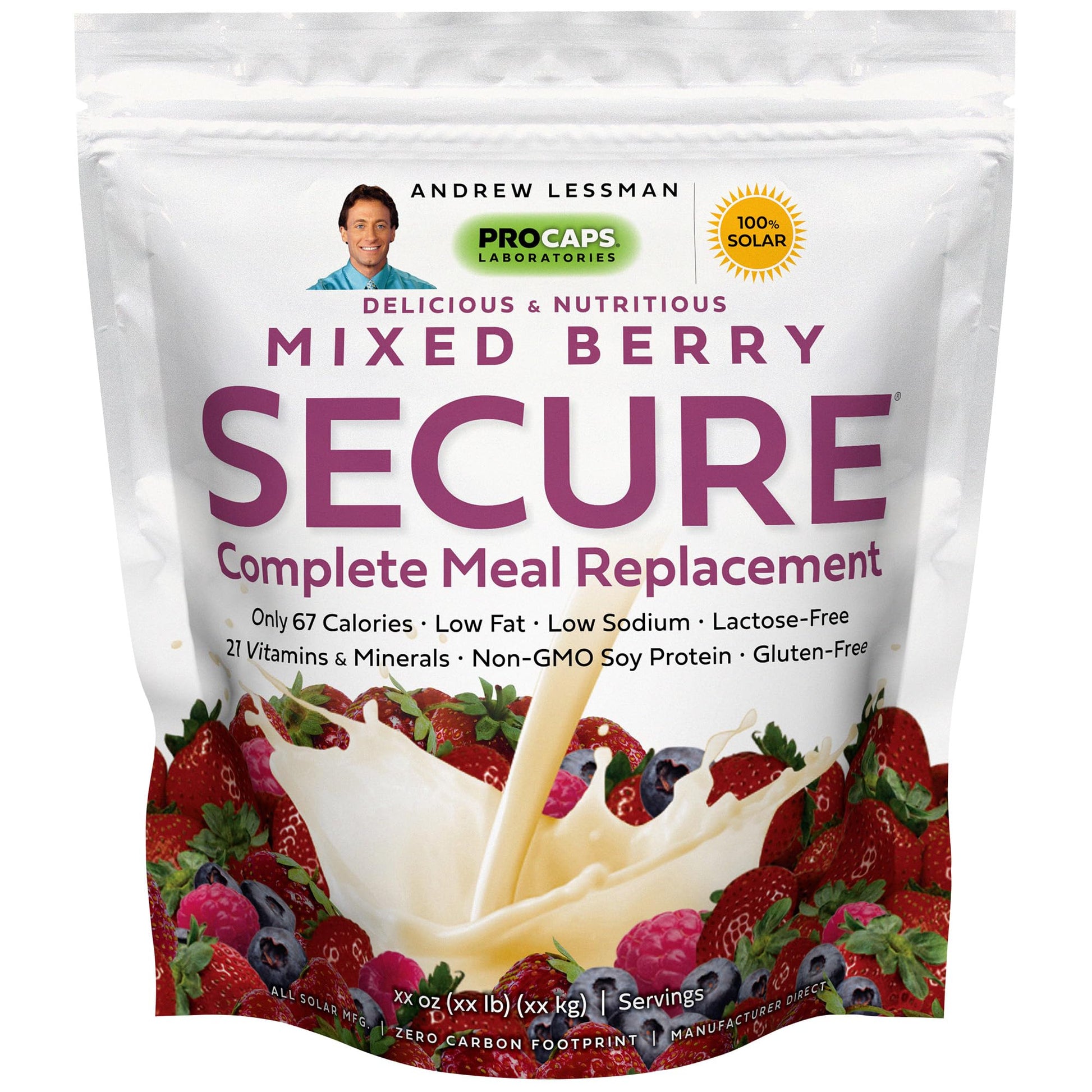 ANDREW LESSMAN Secure Soy Complete Meal Replacement, Mixed Berry, 100 Servings, 67 Calories, 7g Non-GMO Soy Protein, Low-Fat