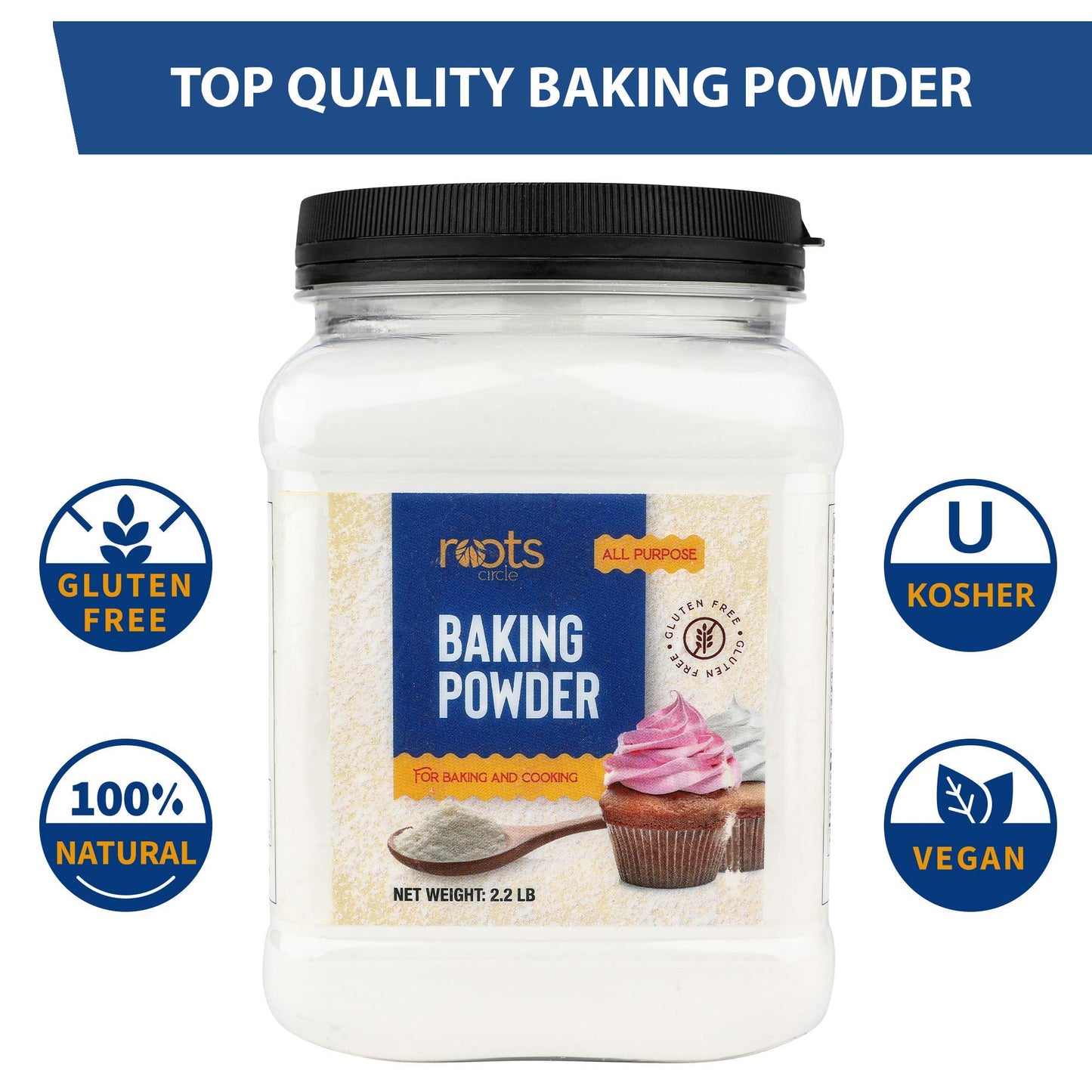 Roots Circle Gluten-Free Baking Powder - Vegan & Kosher, 4lb Airtight Bulk Container