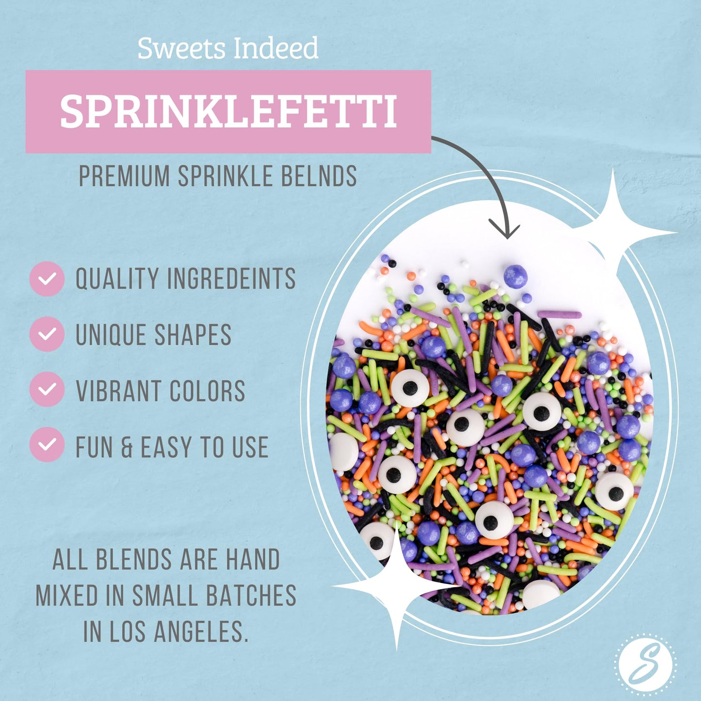 Sweets Indeed Halloween Sprinkles Mix, Edible Candy Eyeballs, 4 oz, Monster Mash