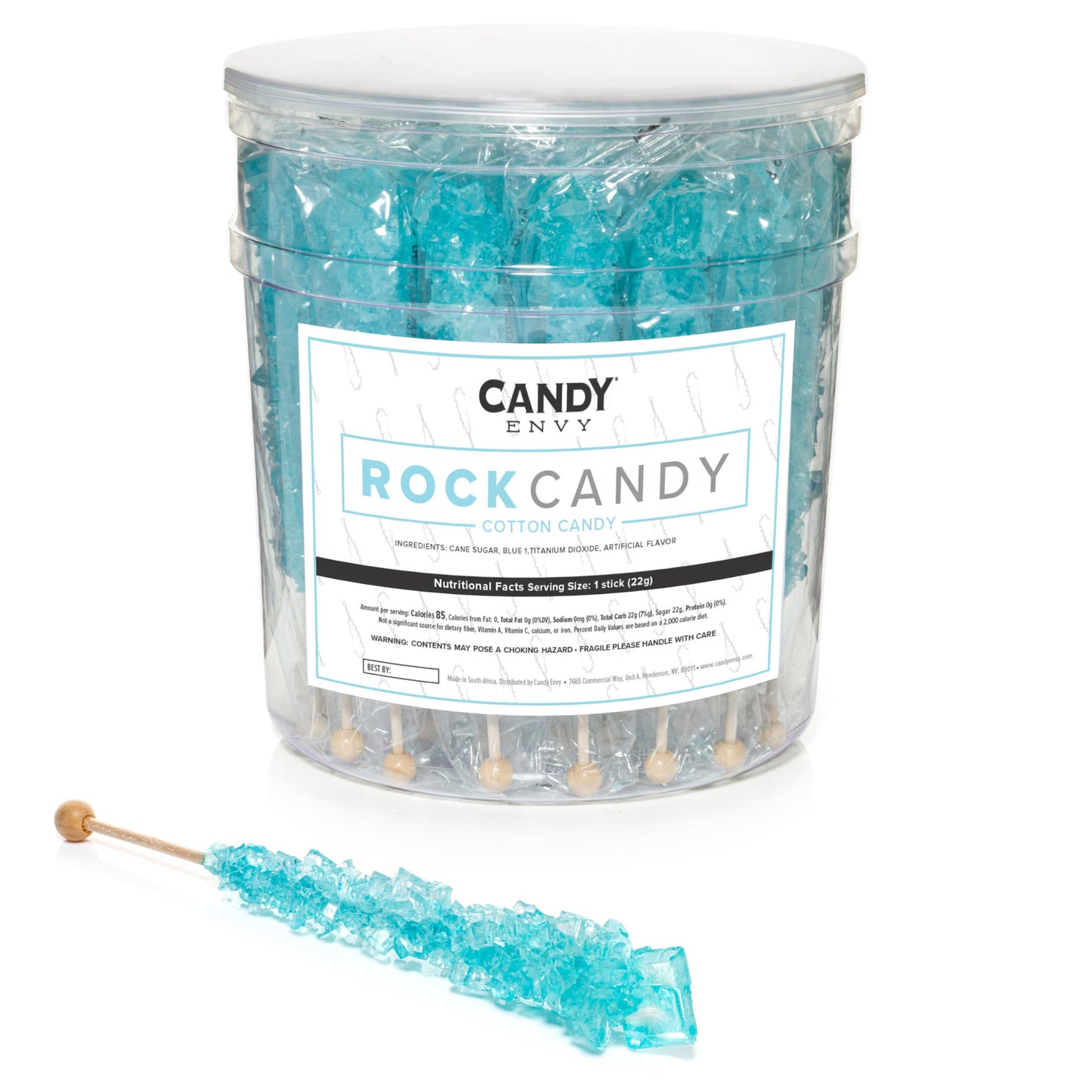Candy Envy - Light Blue Rock Candy Sugar Sticks - Cotton Candy Flavored - 36 Indiv. Wrapped
