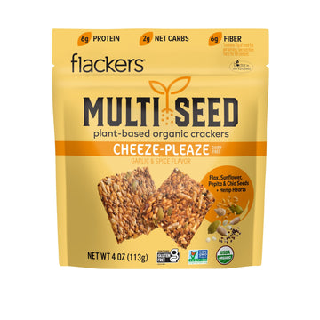 Flackers Organic Cheeze-Pleaze Multi-Seed Crackers, 4 Ounce 1-Pack, Gluten Free, Non Gmo, Vegan, Keto Snack, 6G Protein, 6G Fibe