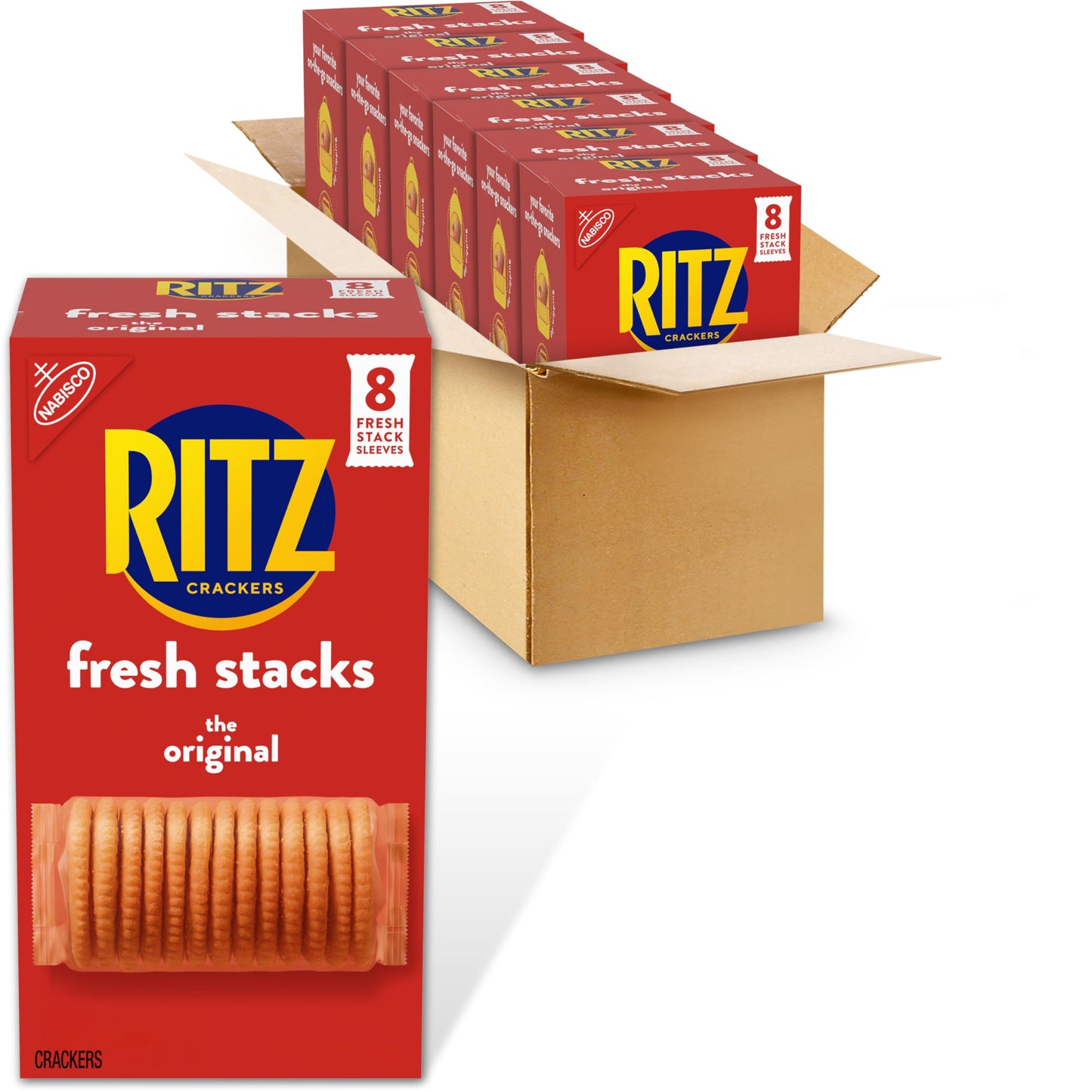 RITZ Fresh Stacks Original Crackers, Bulk Travel Snacks, 6 Boxes (48 Multi Snack Packs)