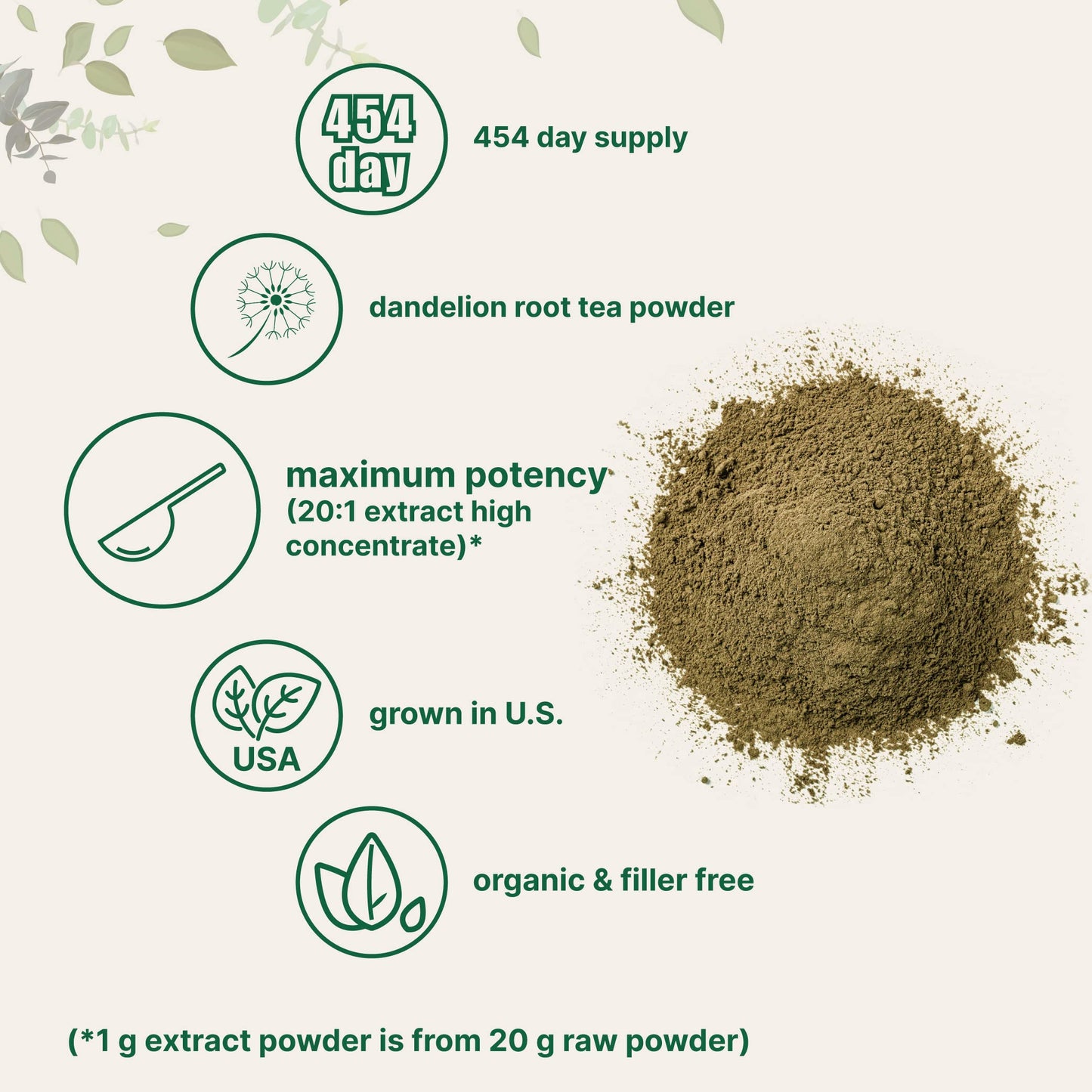 Micro Ingredients Organic Dandelion Root Tea Powder, 16oz, Caffeine Free, Non-GMO, Up to 450 Servings