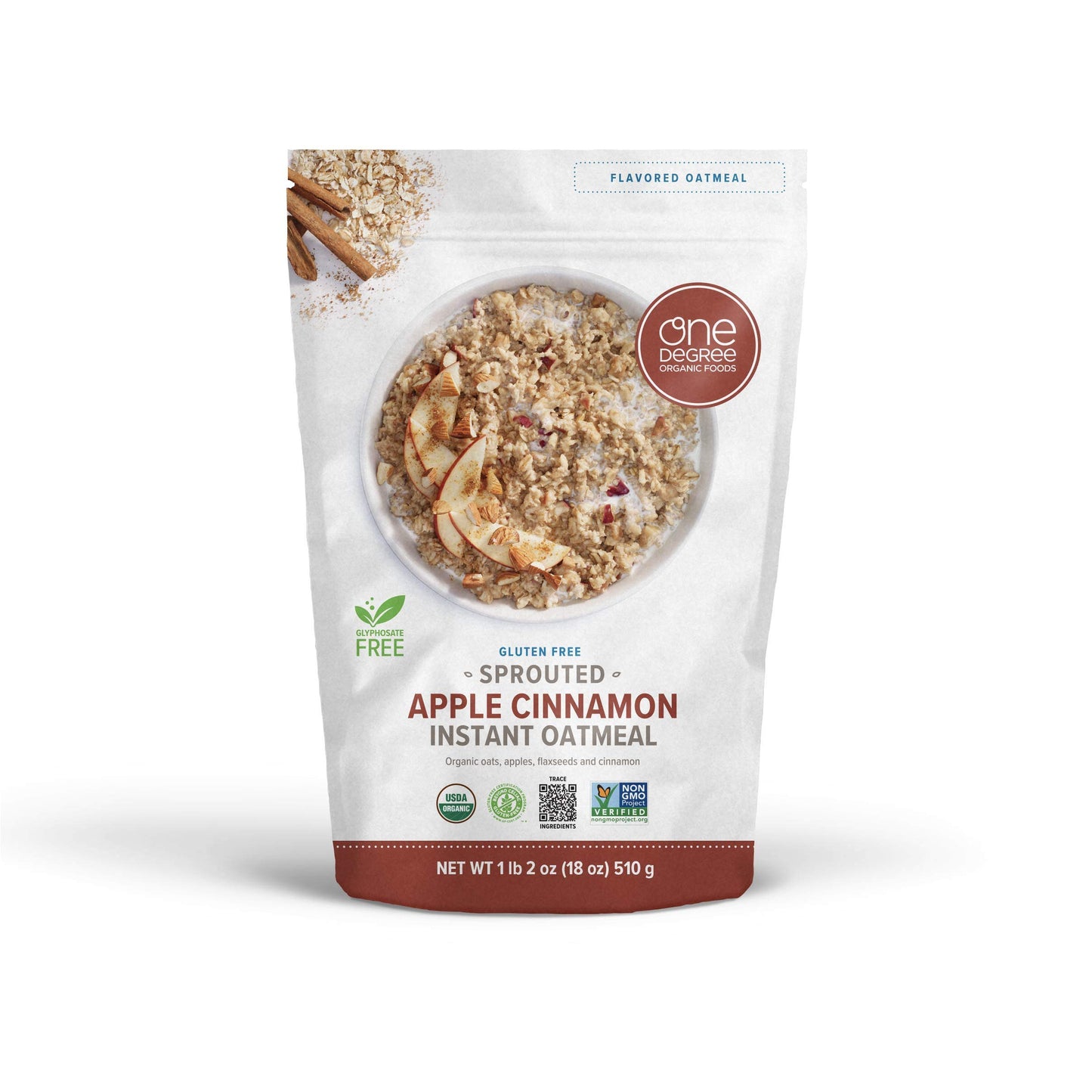 One Degree Organic Foods Sprouted Instant Oatmeal, Usda Organic, Non-Gmo, Vegan, And Gluten Free Instant Oatmeal (Apple Cinnamon, 6 Pack)
