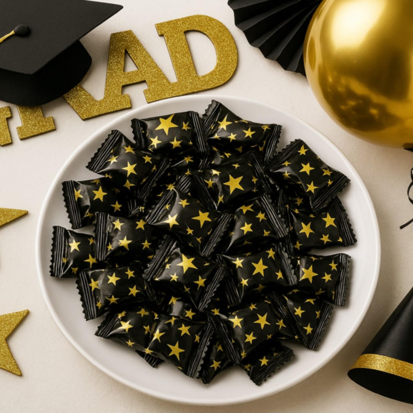 216 Count Black and Gold Buttermints Individually Wrapped Bulk - Wedding Mints, Thank You Candy, Party Favors, Graduation, Retir