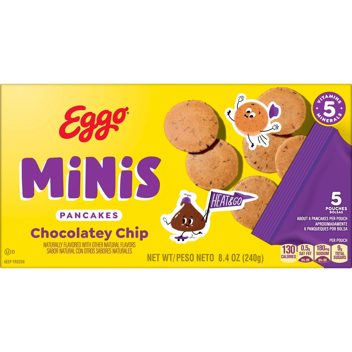 Eggo Minis Frozen Pancake Bites, Frozen Breakfast, Breakfast Food, Chocolatey Chip, 8.4oz Box (5 Pouches)