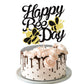 ZHUOWEISM Happy Bee Day Cake Topper - Black Glitter Bumble Bee Theme - Small Size - Card Stock and Bamboo