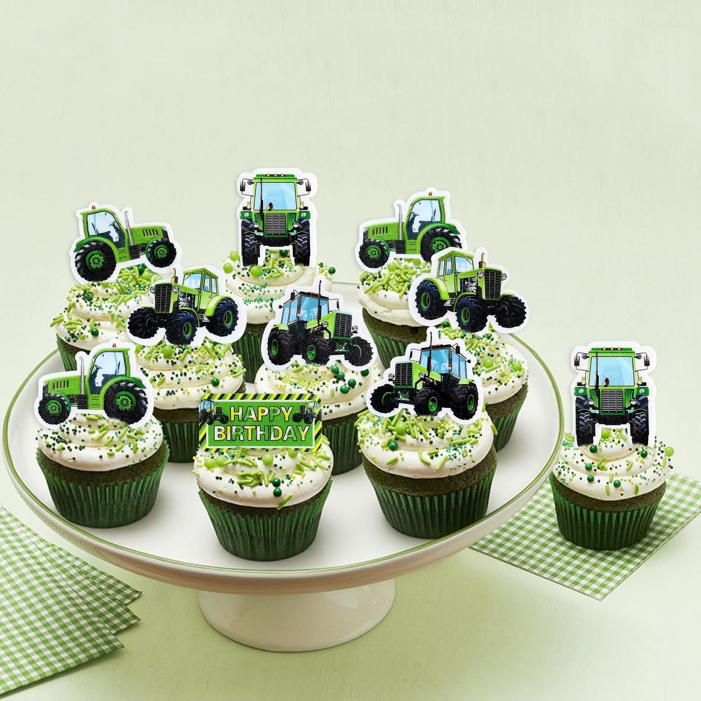 Keaziu 40PCS Edible Cupcake Toppers Farm Theme Decoration Green Paper