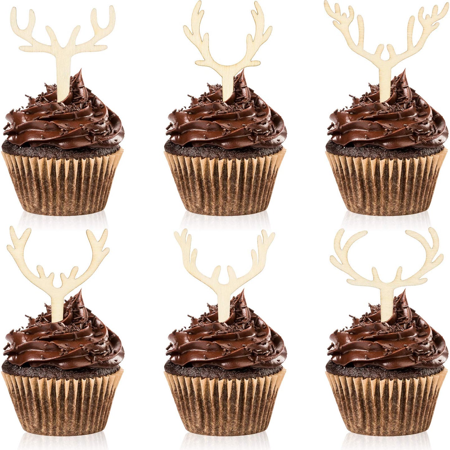 30 Pieces Antler Cupcake Toppers Wooden Reindeer Cake Topper Christmas Deer Cake Picks For Baby Shower Wedding Hunting Rustic Bi