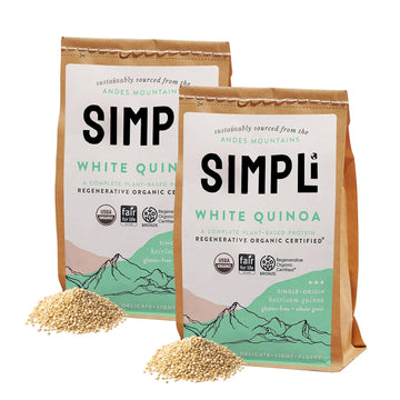 Simpli Regenerative Organic Certified 100% Peruvian White Quinoa  Complete Plant-Based Protein  White Quinoa Organic Gluten-Free  Nutty And Earthy Flavor  (2 Pack  12 Oz Each)