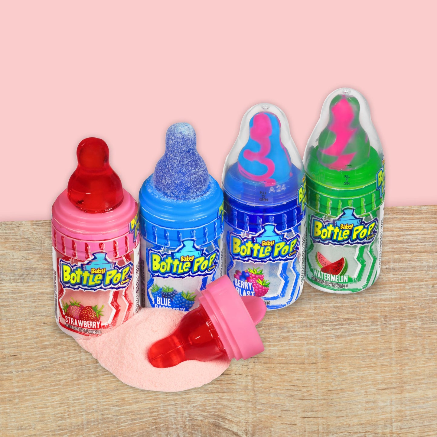 Baby Bottle Pop Halloween Bulk Candy Lollipops 10 Ct - Individually Wrapped Hard Candy w/ Powdered Sugar Dip in Assorted Fruity
