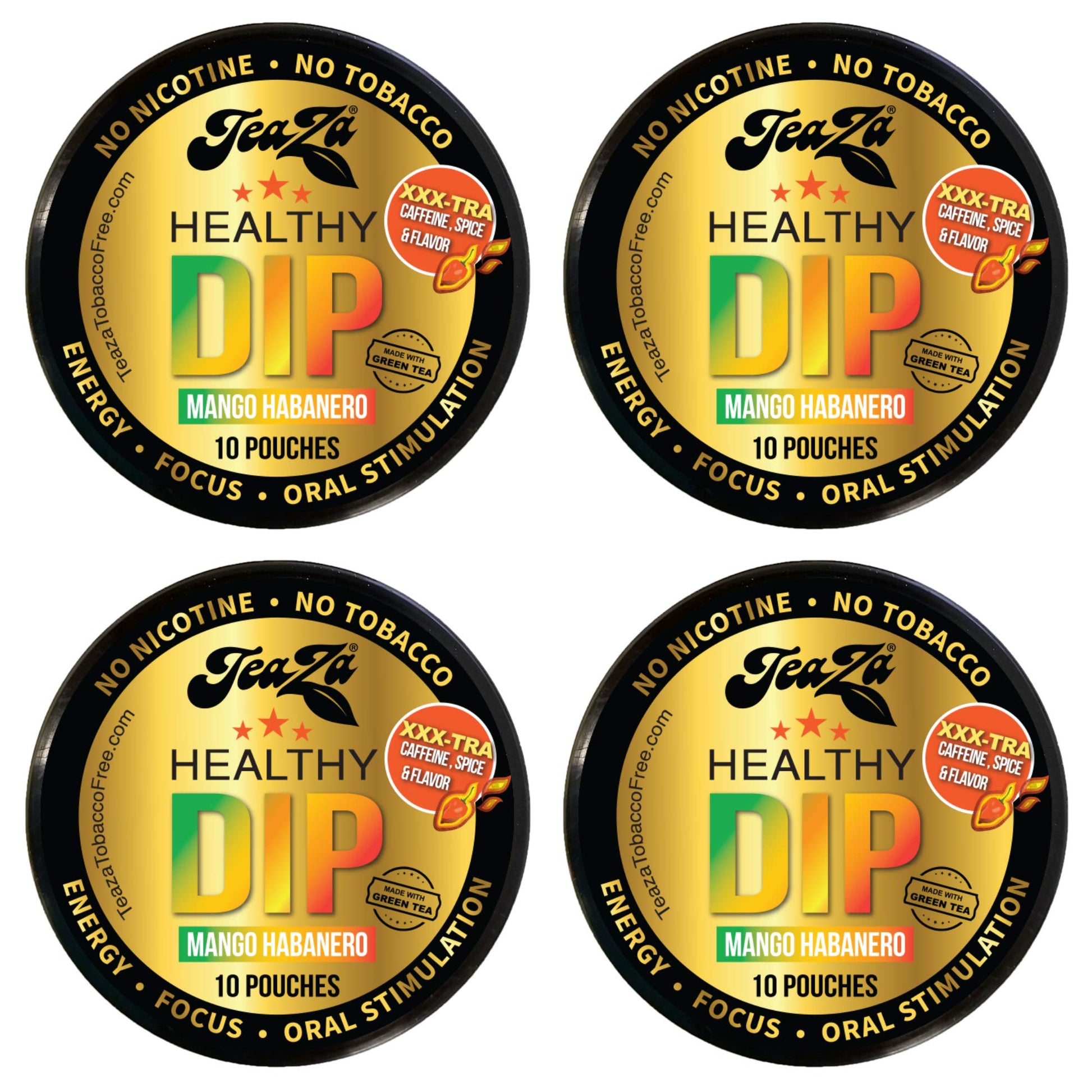 TeaZa Energy Pouches - Nicotine Free Dip, Mango Habanero Flavor, 10 Count (Pack of 4)