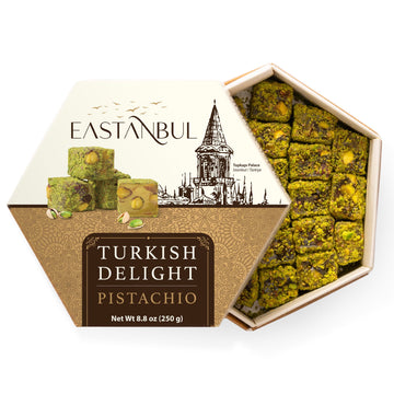 Eastanbul Turkish Delight Pistachio 8.8Oz Gourmet & Double Roasted Pistachios Filled, Turkish Delights Rich Pistachio Nuts Conte