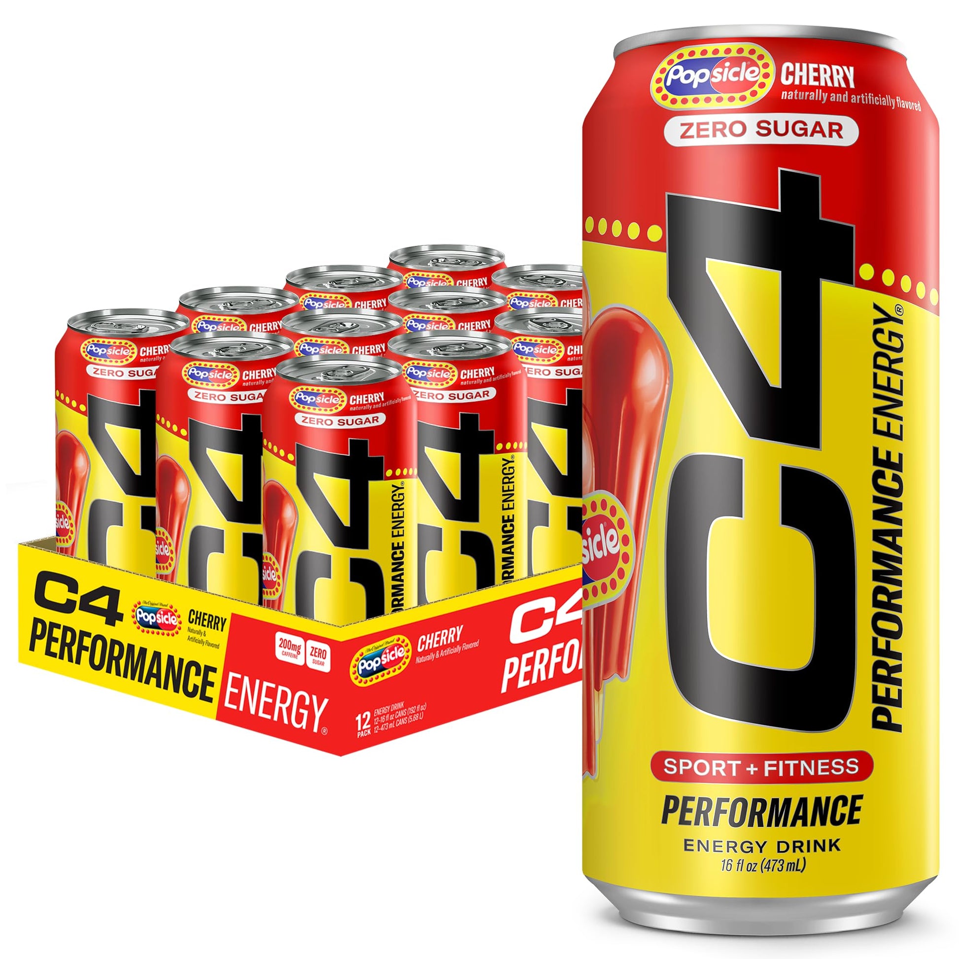 Cellucor C4 Energy Drink Cherry, Carbonated, Sugar Free, 16 Fl Oz, Pack of 12