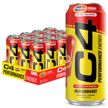 C4 Energy Drink x POPSICLE Cherry, Carbonated Sugar Free Pre Workout Performance Drink with no Artificial Colors or Dyes, 16 Oz,