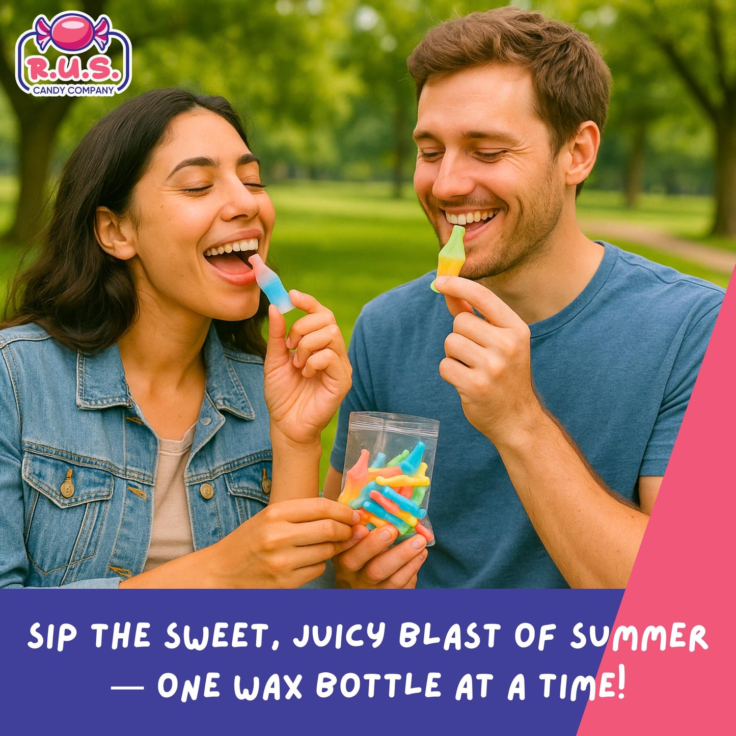 Old-Fashioned Wax Bottle Candy - 1/2 Lbs Bulk Pack - 5 Fruity Flavors (Lemon  Blue Raspberry  Orange  Cherry  Green Apple) - Retro Candy Drinks for Parties  Kids  and Nostalgic 90s Buffet (Half Pound)