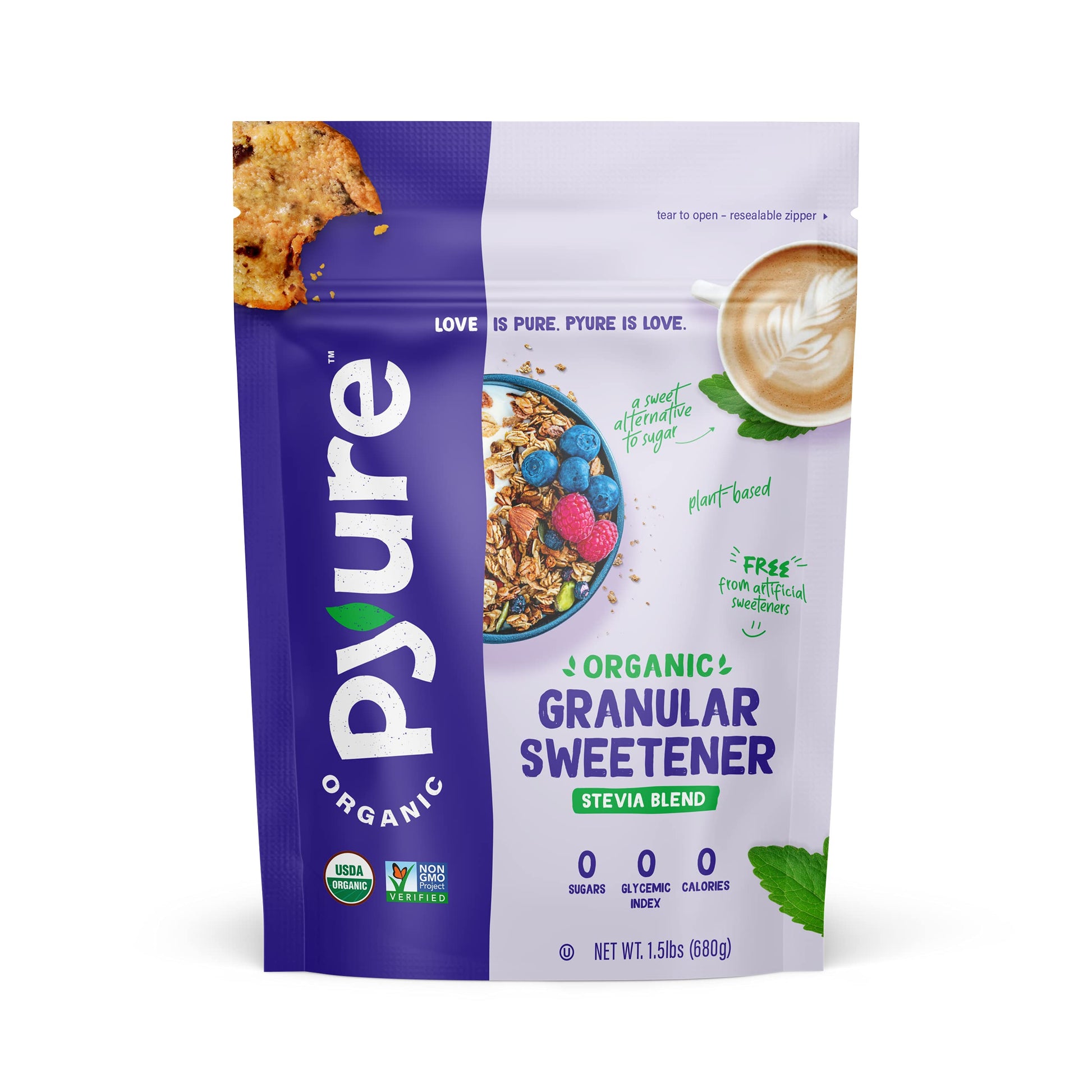 Pyure Organic Stevia Blend Granulated All-Purpose - White Sugar Substitute, Zero Carb, Zero Sugar, Zero Calorie, Plant-Based Ste