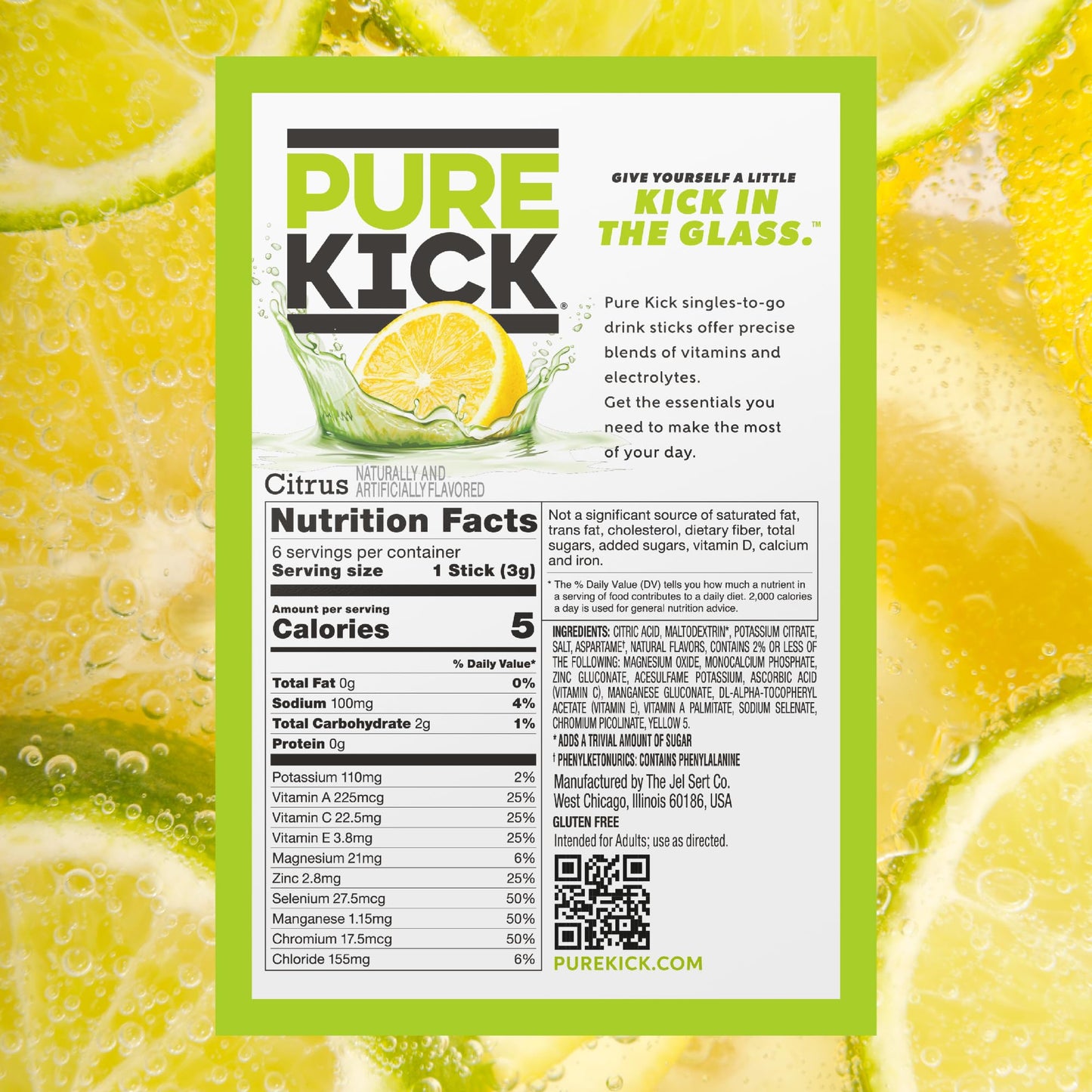 Pure Kick Hydration Singles To Go Drink Mix, Citrus, Includes 12 Boxes With 6 Packets In Each Box, 72 Total Packets