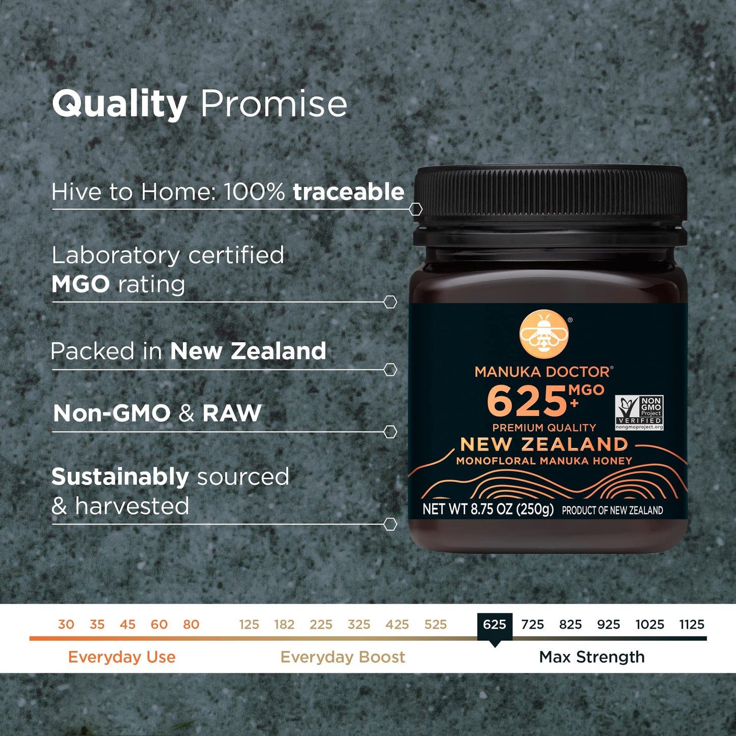 Manuka Doctor Manuka Honey MGO 625+ Raw Non-GMO 8.75 oz Monofloral Honey, 100% Pure New Zealand Honey, Model MD348US