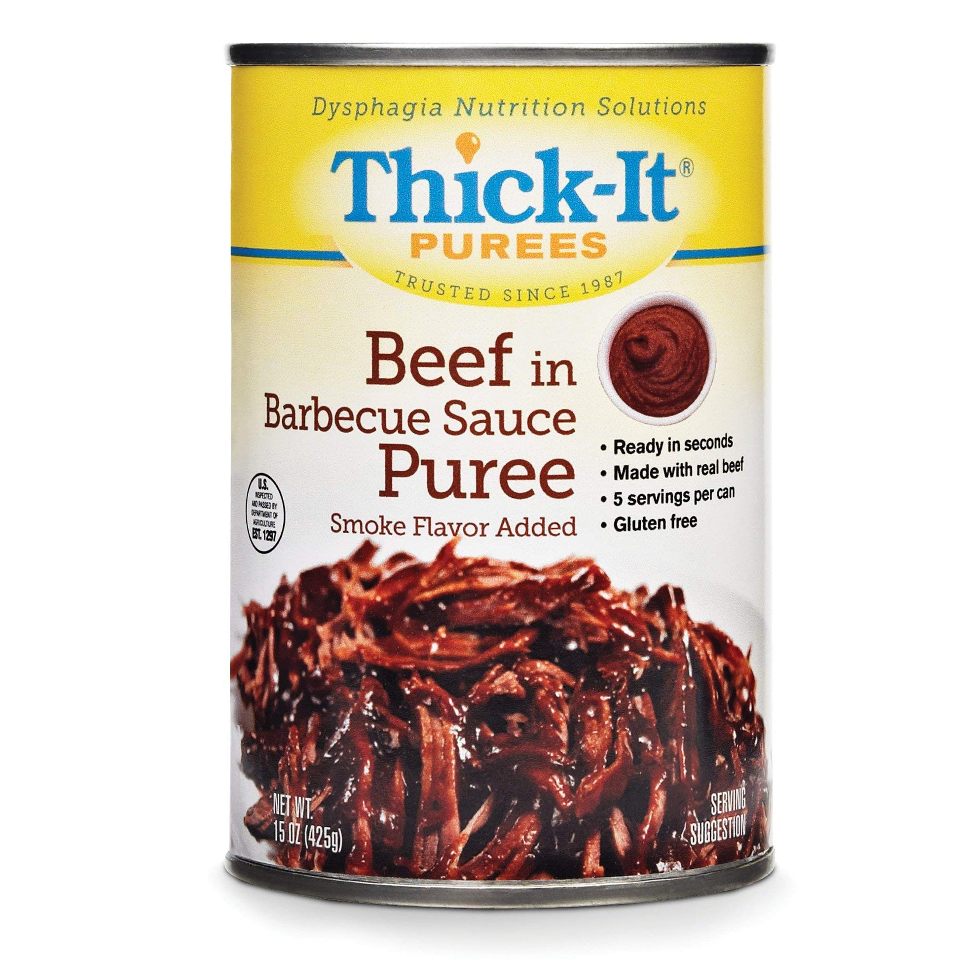 Thick-It Pureed Beef in Barbecue Sauce (IDDSI)  Made with Real Beef  Savory Flavor  Digestible Swallowing Aid  Simple-to-Use  15 oz Can (Pack of 12)