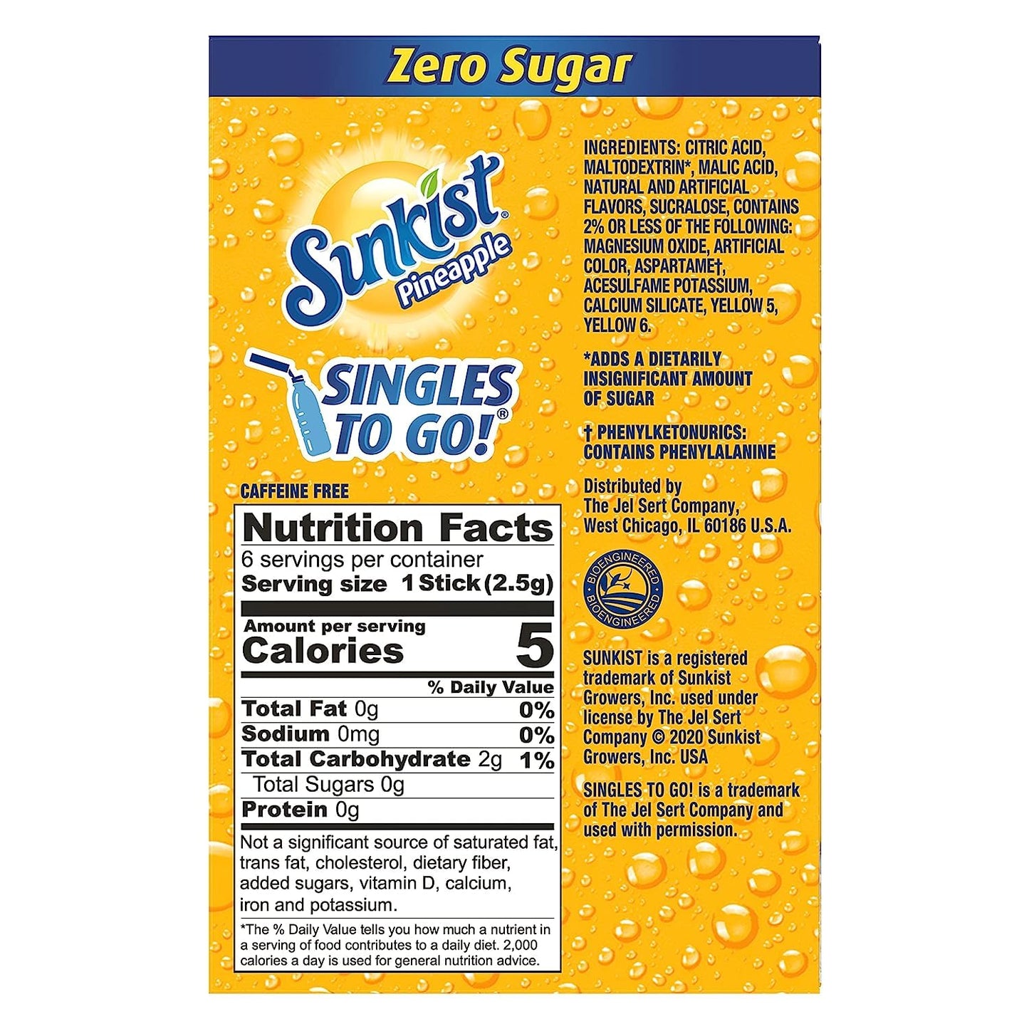 SINGLES TO GO! Sunkist Soda Pineapple Drink Mix, 0.53 OZ, Pack of 8