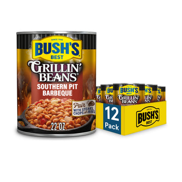 BUSH'S BEST Canned Southern Pit Barbecue Grillin' Beans (Pack of 12), Source of Plant Based Protein and Fiber, Low Fat, Gluten F