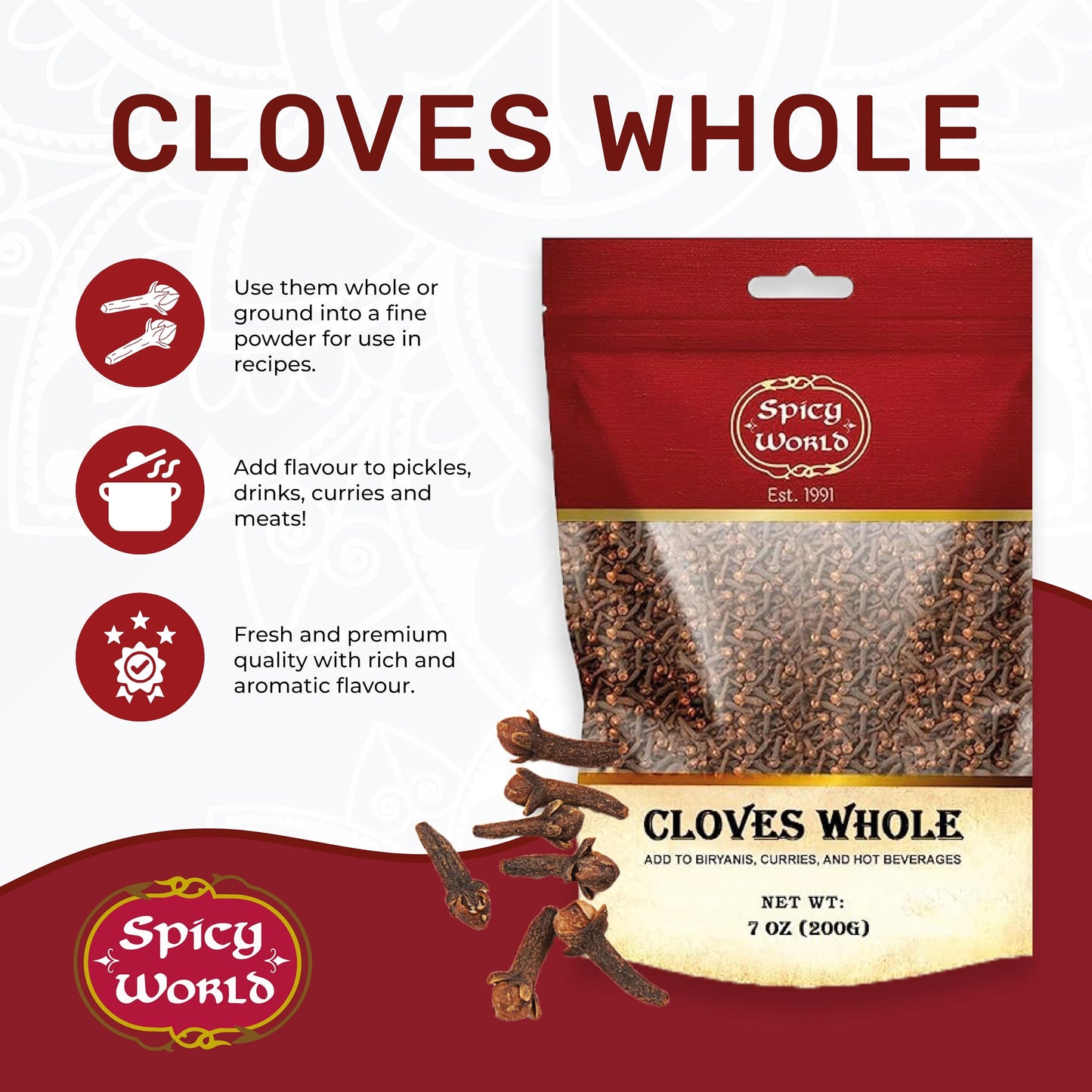 Spicy World Whole Cloves Bulk 14 Oz Bag - Premium Quality - Great for Foods, Clove Tea, Clove Pomander Balls & Potpourri - Aroma