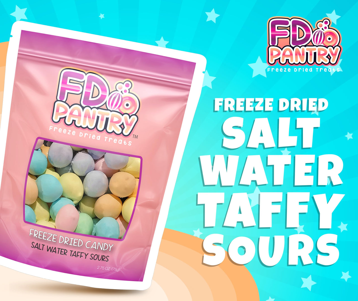Sour Freeze Dried Candy - Freeze Dried Salt Water Taffy Treats (Sours 2.75 Oz)