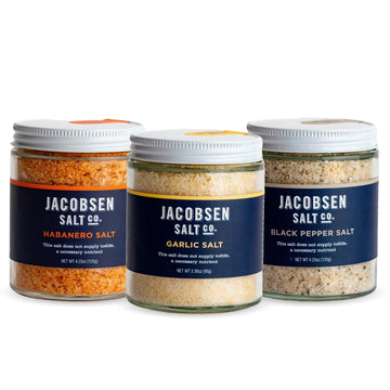 Jacobsen Salt Co. Salt Variety Pack - Kosher Sea Salt, Non-Ionized, Made in USA, Non-GMO, Steak Seasoning - Black Pepper Salt, G