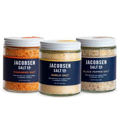 Jacobsen Salt Co. Salt Variety Pack - Kosher Sea Salt, Non-Ionized, Made in USA, Non-GMO, Steak Seasoning - Black Pepper Salt, G