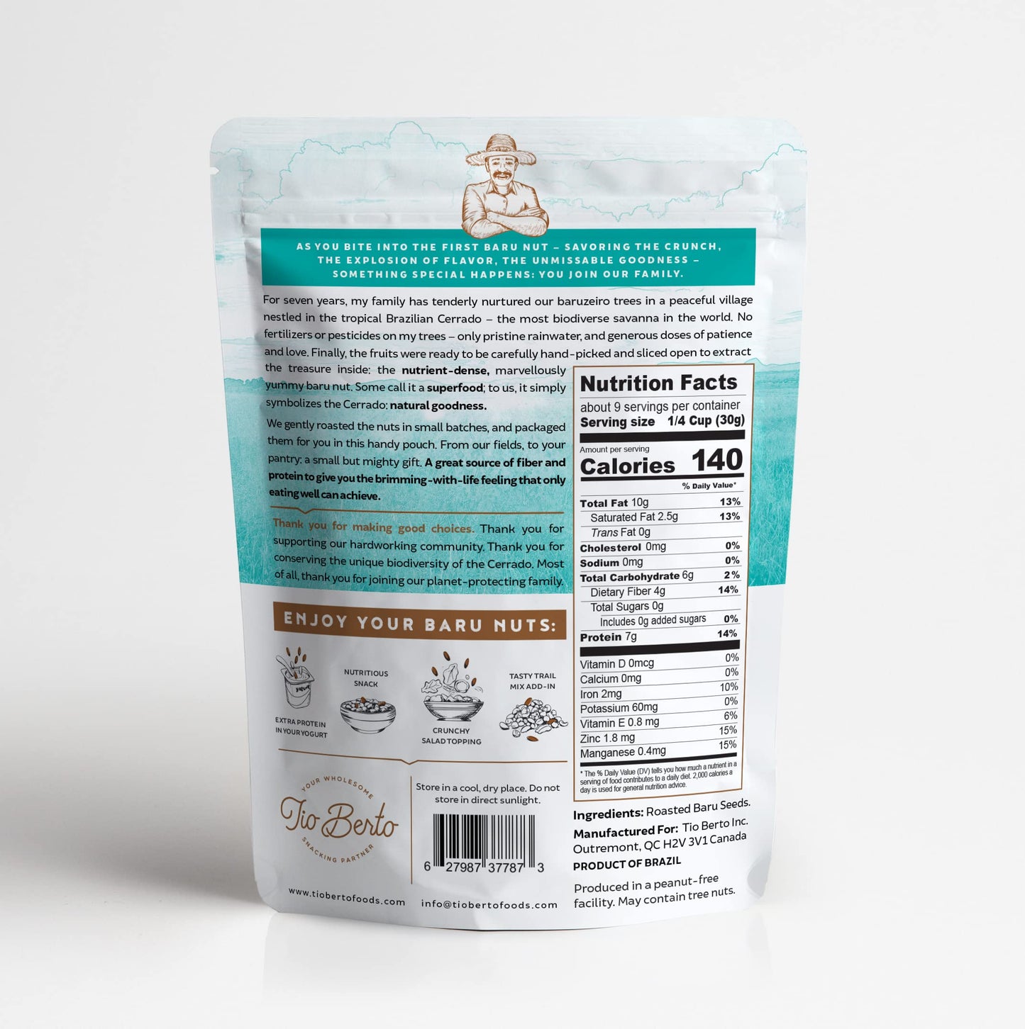 Tio Berto Baru Nuts Roasted - Crunchy High Protein Vegan Snack, 10 oz Resealable Bag